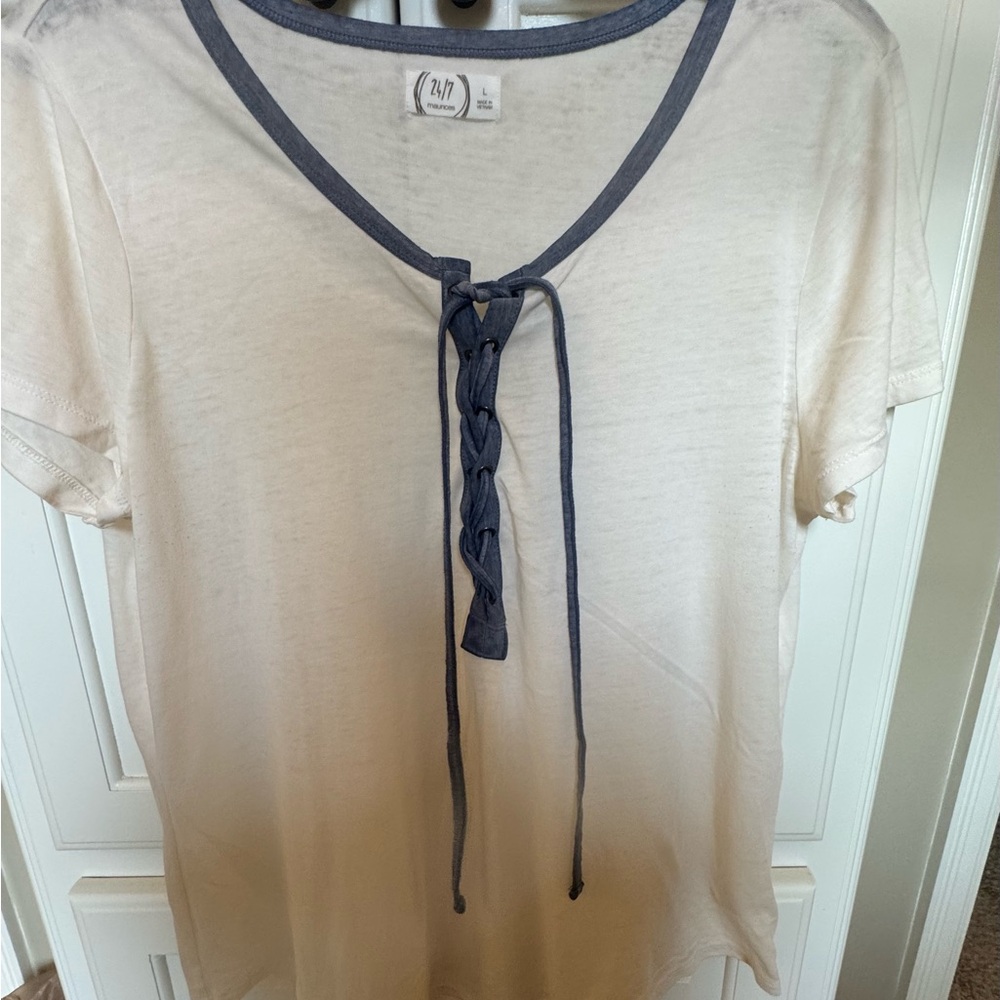 Maurices Cream Tie Front T-Shirt